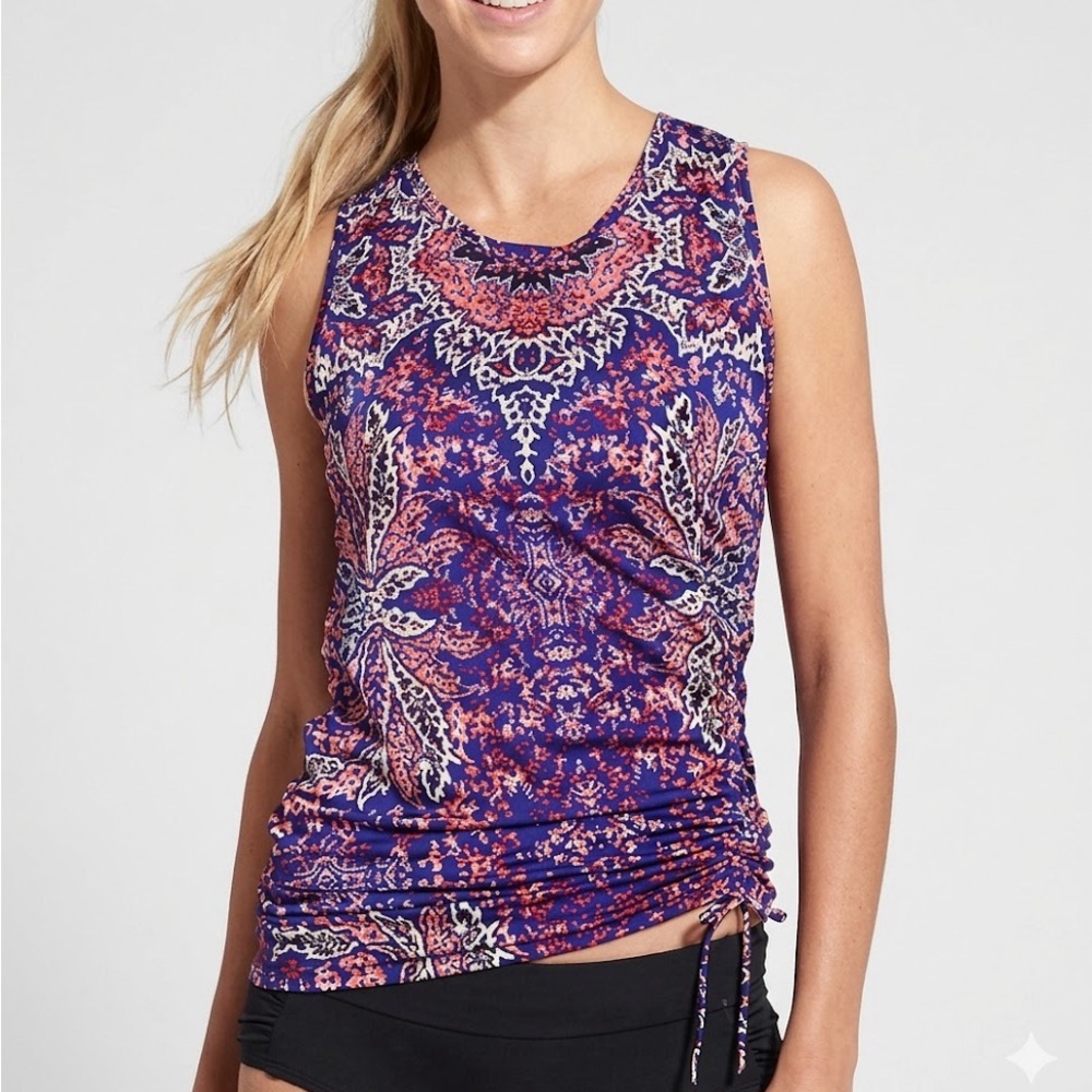 Athleta SideCinched Aqualuxe Print Sleeveless Rashguard Athletic Swim Tank Small